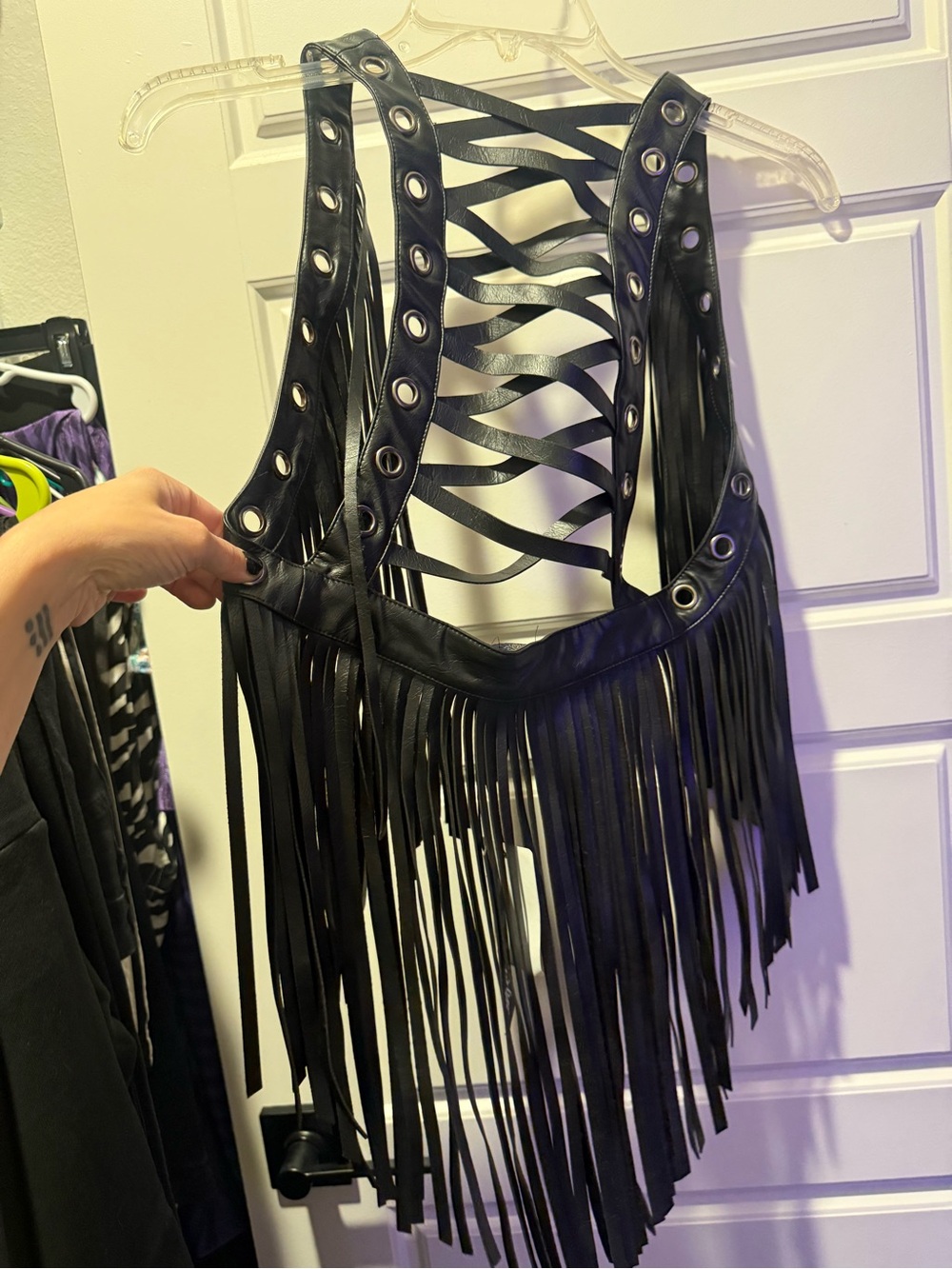 Dolls Kill Black Faux Leather Fringe Lace-Up Vest - Picture 3 of 5